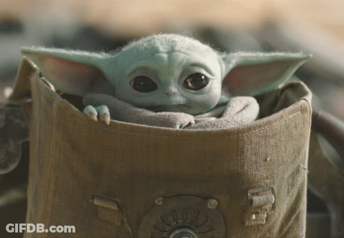 Baby Yoda Sitting In Bag With Letter T GIF