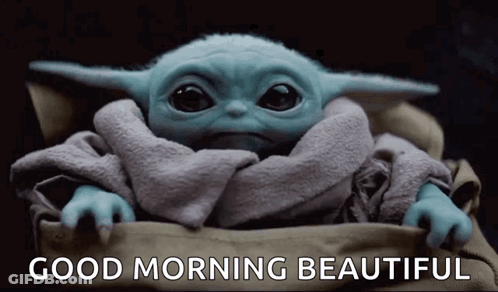 Baby Yoda Sitting In Blanket Saying Good Morning GIF