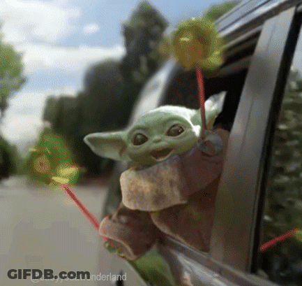 Baby Yoda Sticking Head Out Car Window GIF