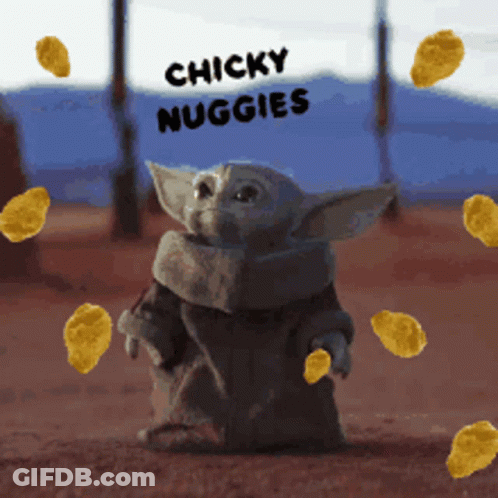 Baby Yoda Surrounded By Chicken Nuggets GIF