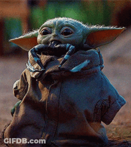Baby Yoda With Beard Sitting With Bag GIF