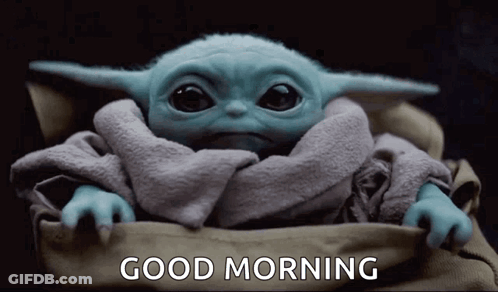 Baby Yoda Wrapped In Blanket Saying Good Morning GIF