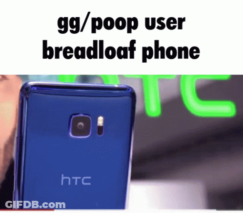 Back Of Blue HTC Phone With Green Neon Sign GIF