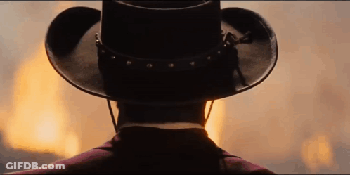 Back Of Man In Cowboy Hat Watching Fire GIF