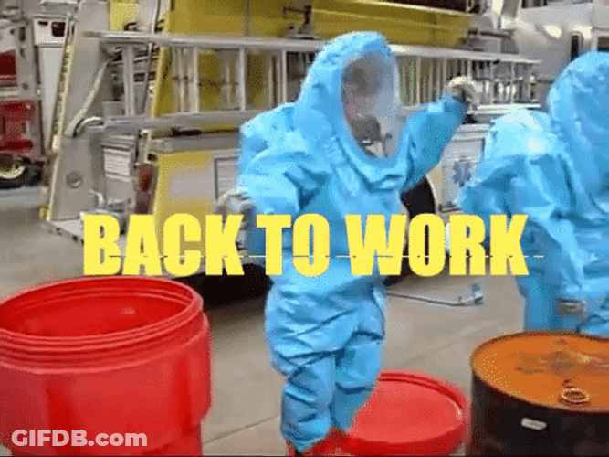 Back To Work Hazmat Suit People Happy Dance GIF