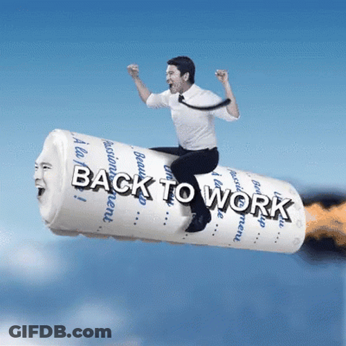 Back To Work Rocket Paper Work GIF