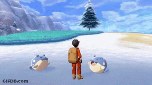 Backpack Man And Two Whales In Snowy Field Video Game GIF