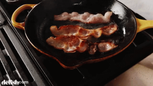 Bacon Cooking In Skillet With Word Delish GIF