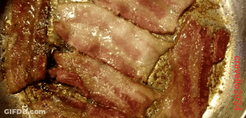 Bacon In Frying Pan With Red Border Saying Cucina GIF