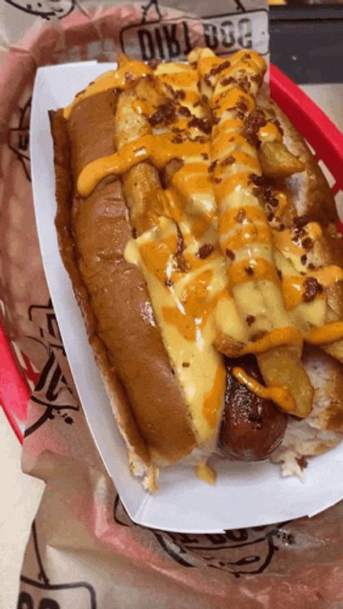 Bacon Wrapped Cheese Fries Hot Dog Hot Dogs GIF