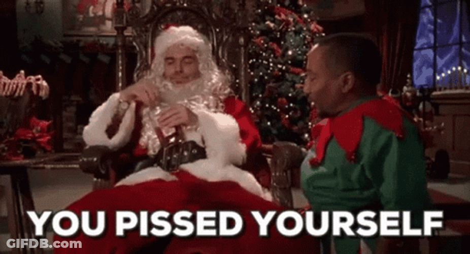 Bad Santa Drinking With Elf GIF