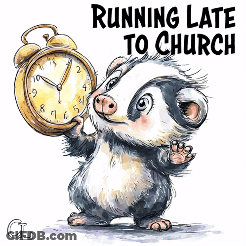 Badger Holding Clock Running Late To Church GIF