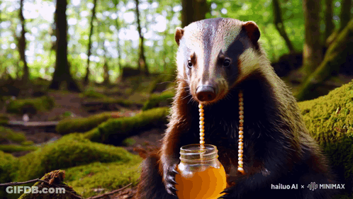 Badger Holding Honey With Bead Necklace GIF