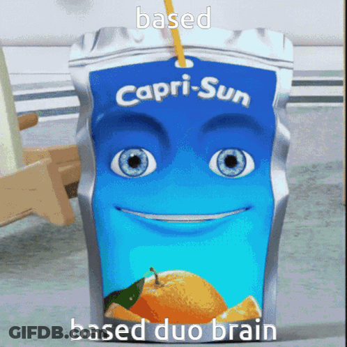 Bag Of Capri Sun Orange Juice With Face GIF