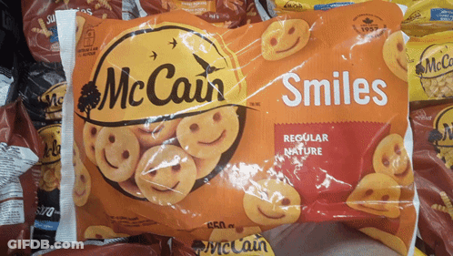 Bag Of McCain Smiles On Table GIF