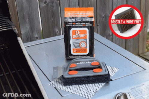 Bag Of Q-Swiper Cleaning Wipes On Grill GIF