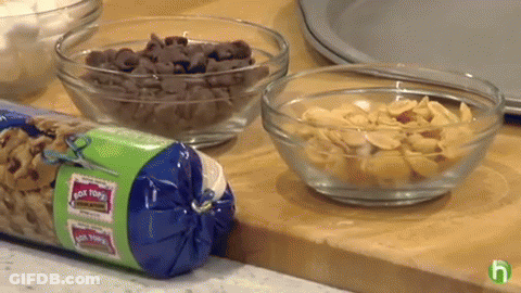 Bag Of Rock N Rolls Beside Bowls Of Food GIF
