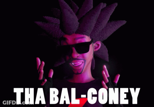 Bal-Coney Poster With Man And Flames Behind Him GIF