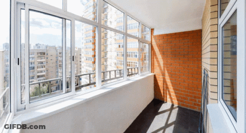 Balcony With Brick Walls And Windows GIF