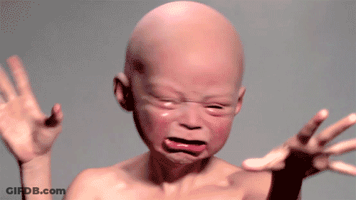 Bald Baby Crying With Hands Up GIF