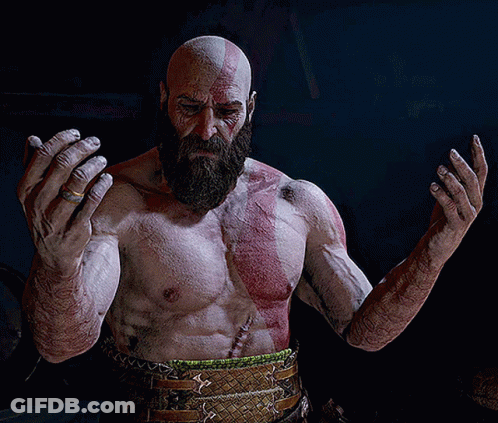 Bald Bearded Man Holding Hands Up GIF