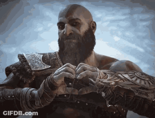 Bald Bearded Man In Leather Armor GIF