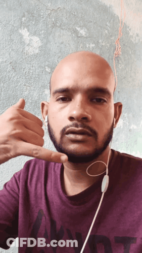 Bald Bearded Man In Purple Tommy Shirt GIF