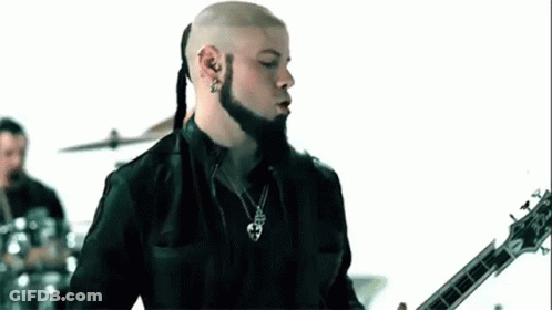 Bald Bearded Man Playing Guitar Drum Set GIF