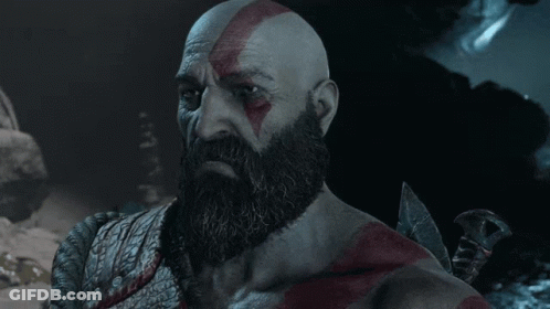 Bald Bearded Man With Sword Saying I'm A God Boy GIF