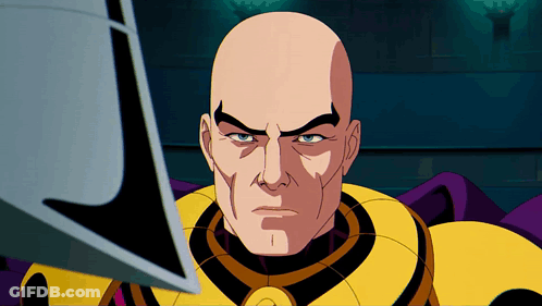 Bald Cartoon Character In Yellow And Black Suit GIF