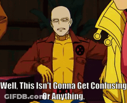 Bald Cartoon Character Says Well This Isn't Gonna Get Confusing Or Anything GIF
