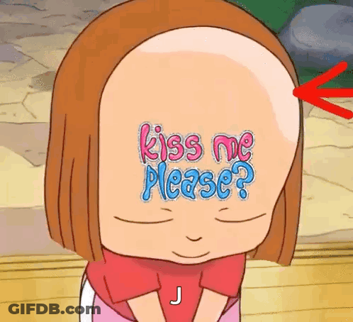 Bald Cartoon Girl With Kiss Me Please On Face GIF