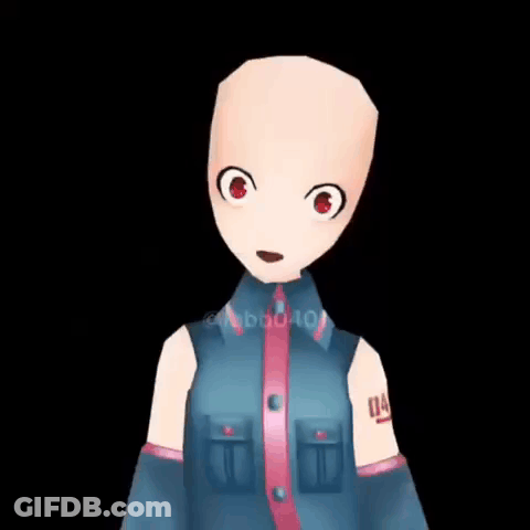 Bald Cartoon With Red Eyes Blue Shirt Pink Sleeves GIF