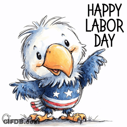 Bald Eagle In American Flag Shirt Saying Happy Labor Day GIF