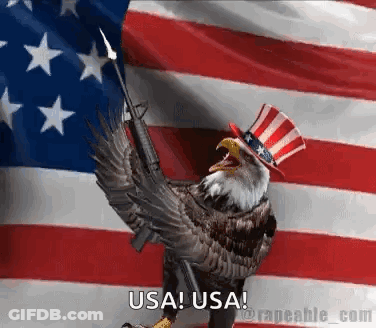 Bald Eagle In Uncle Sam Hat Holding Gun GIF