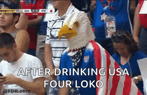 Bald Eagle Mask Man In Crowd GIF