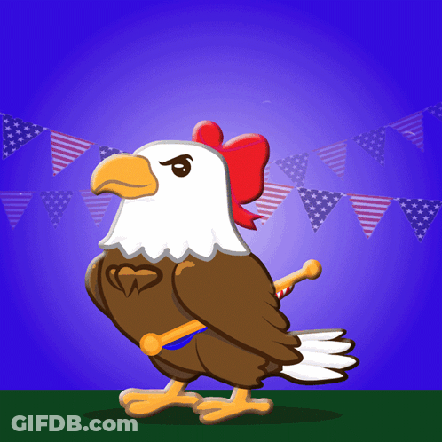Bald Eagle With Heart On Chest Holding Flag GIF
