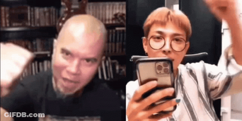 Bald Man And Young Man Taking Selfie GIF