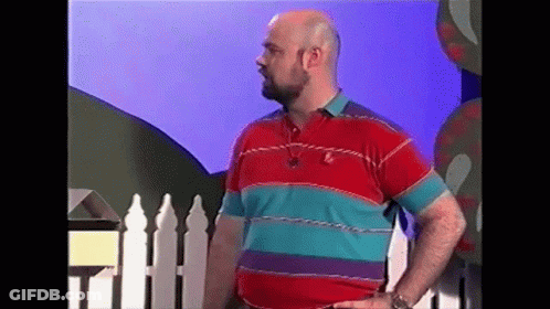 Bald Man Beard Red Blue Striped Shirt Letter M GIF