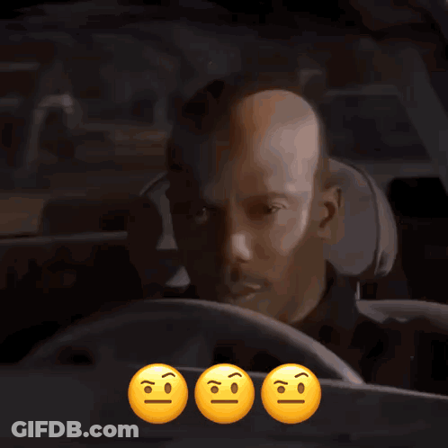 Bald Man Driving Car With Three Smiley Faces GIF