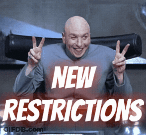 Bald Man Giving Peace Sign Saying New Restrictions GIF