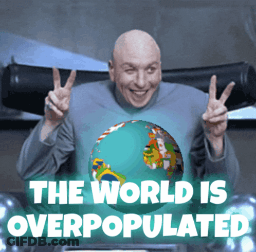Bald Man Giving Peace Sign Saying The World Is Overpopulated GIF