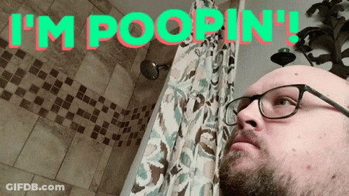 Bald Man Glasses Bathroom Saying I'm Poopin GIF