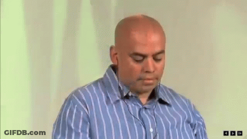 Bald Man In Blue And White Striped Shirt With Headphones GIF