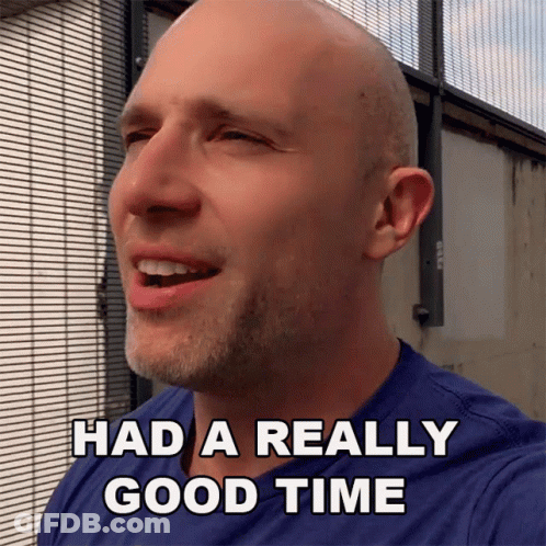 Bald Man In Blue Shirt Says Had A Really Good Time GIF