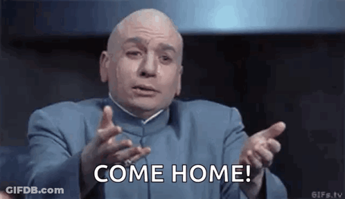 Bald Man In Blue Suit Making Funny Face Saying Come Home GIF