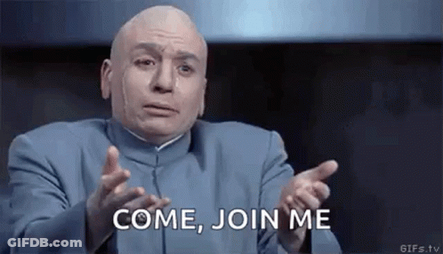Bald Man In Blue Suit Saying Come Join Me GIF