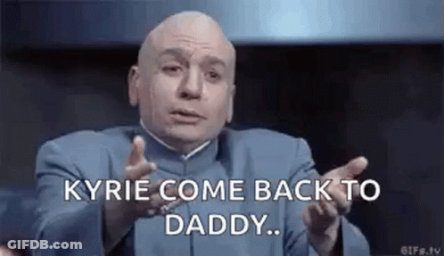 Bald Man In Blue Suit Saying Kyrie Come Back To Daddy GIF