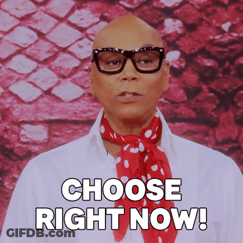 Bald Man In Glasses And Red Scarf Saying Choose Right Now GIF