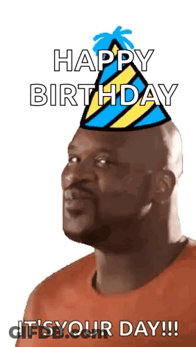 Bald Man In Party Hat Says Happy Birthday It's Your Day GIF